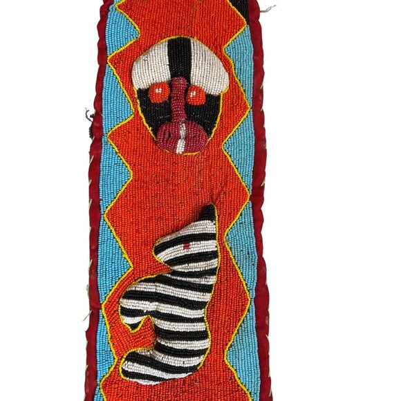 African Yoruba Beaded Sash Wall Hanging Tribal Mask Zebra Nigeria - Picture 5 of 10